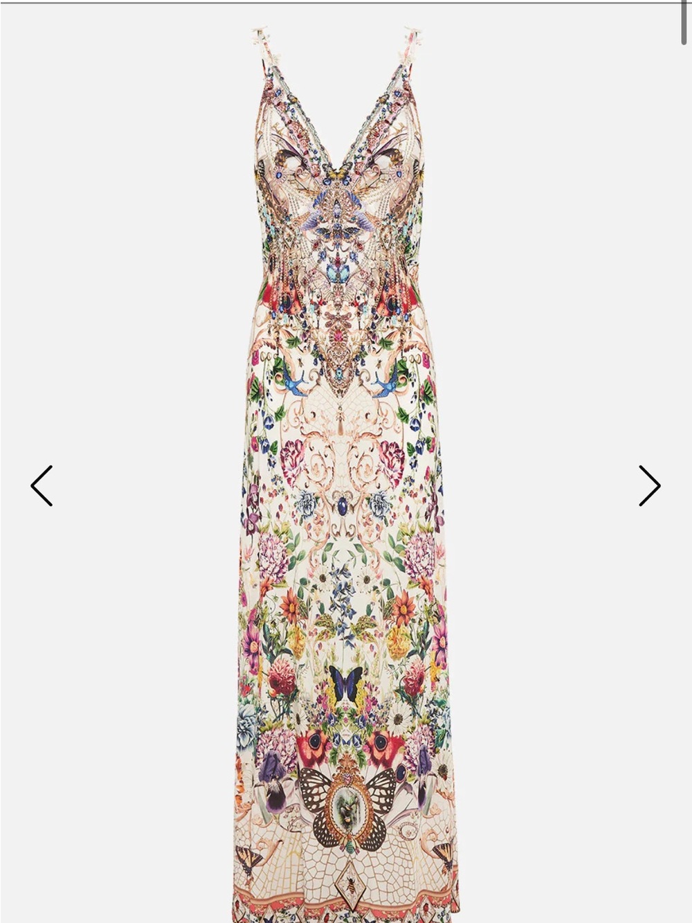 Camilla queen bee hive Floral Embroidered V-Neck Maxi Dress in S NWT